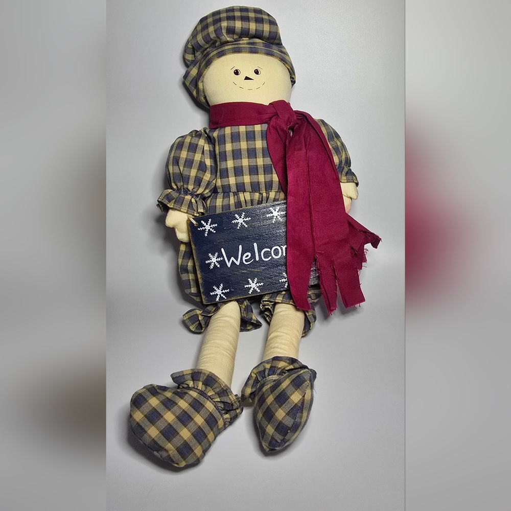 Plaid Welcome Doll with Red Scarf - Home Accent Decor